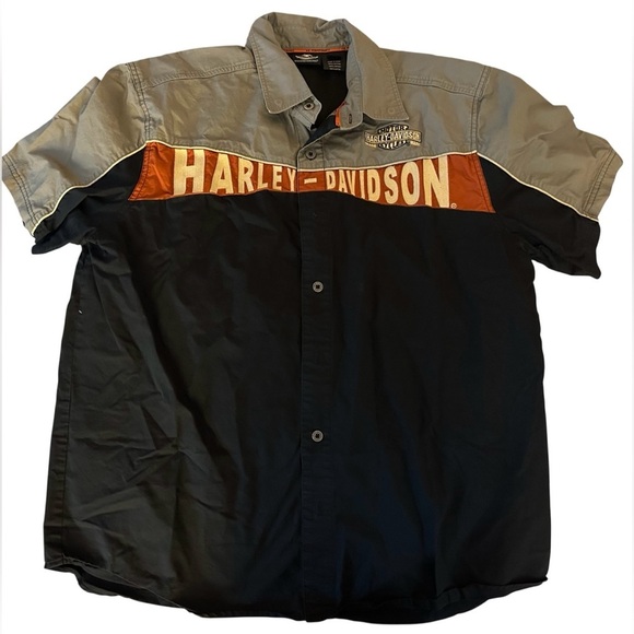Harley-Davidson Men's Black, Gray, and Orange Casual Shirt - Picture 1 of 6